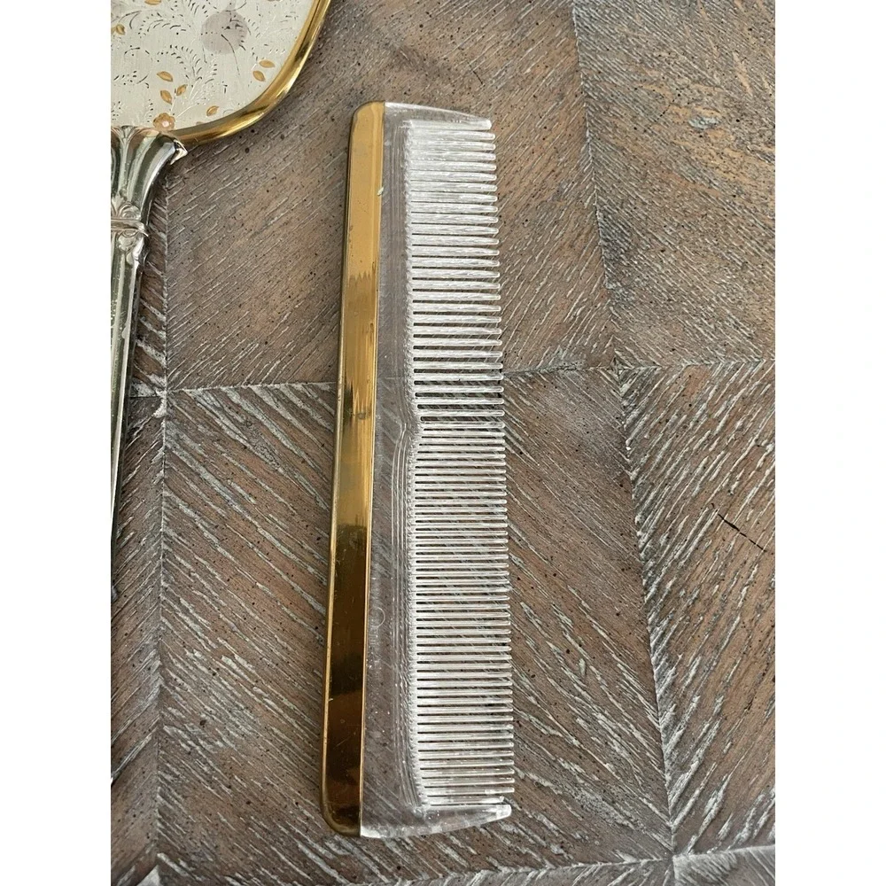 Vtg Ornate Gold & Silver Tone 3 Piece Mirror Comb Hair Brush Vanity Set